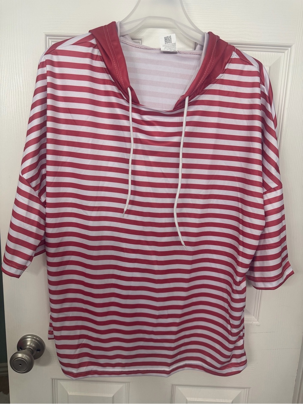Striped Red & White Hooded Women's Jersey Top